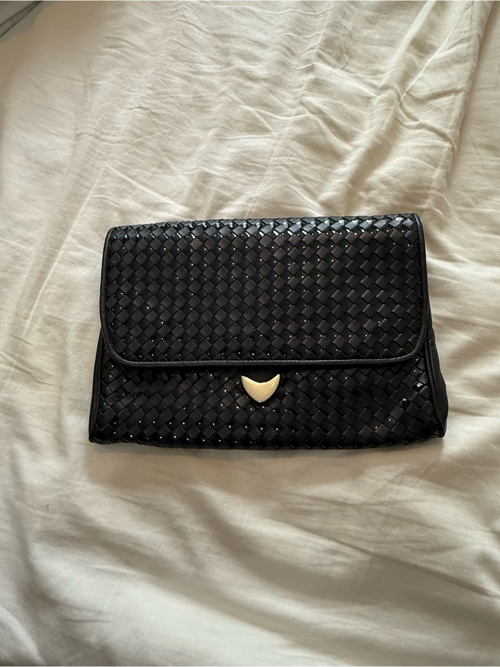 Woven Black Evening Clutch with Gold Accent